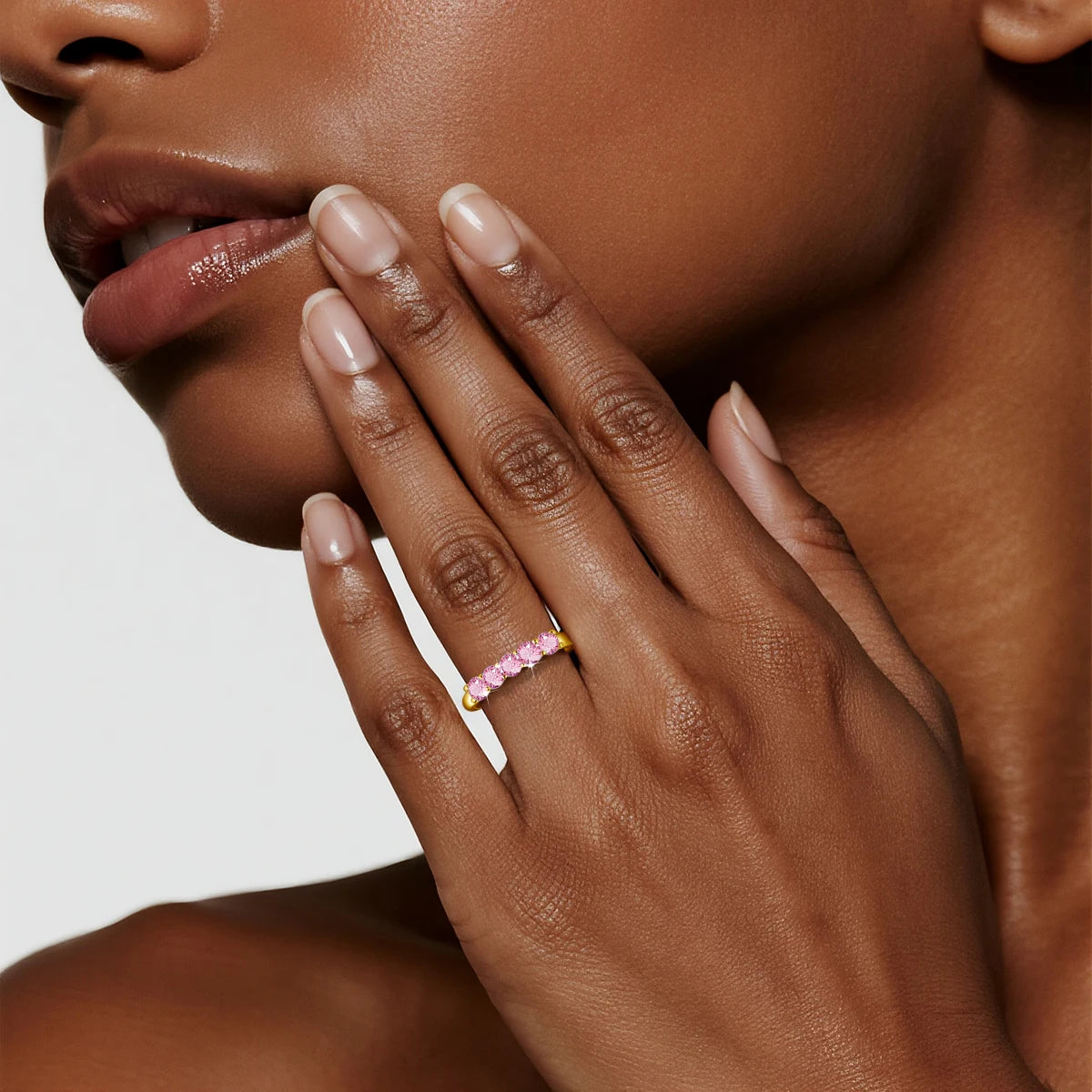 Real 14K Gold Filled Stacking Ring Five Stone Moissanite Wedding Band Finger Jewelry Accessories Anti fading Waterproof