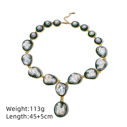 Natural Baroque Pearl Inlaid Zircon Green Necklace Korean Style Women Luxury Jewelry Fashion Ladies and Girls Gift GN0701
