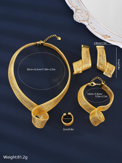 5 Pcs/set Luxury 18K Gold-plated Brass Designer Jewelry Collection, Brand Bracelets, Necklaces, Earrings, Jewelry for Women