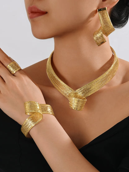5 Pcs/set Luxury 18K Gold-plated Brass Designer Jewelry Collection, Brand Bracelets, Necklaces, Earrings, Jewelry for Women
