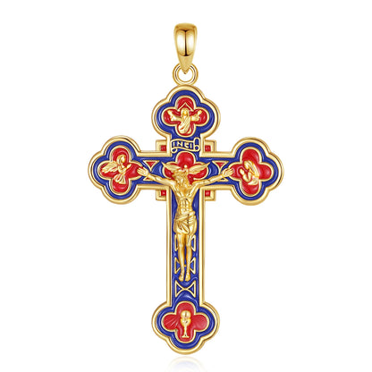 Eudora 925 Sterling Silver Jesus Crucifix Cross Necklace 18K Gold Angel Prayer Amulet Christian Pendant Exquisite Enamel Jewelry